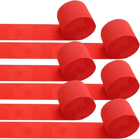 6 Rolls Red Crepe Paper Streamers for Party Decorations-82ft Long and 1.77in Wide