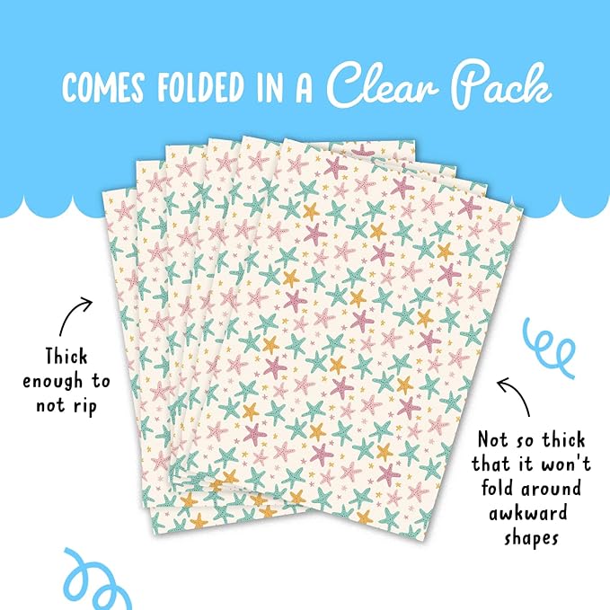 CENTRAL 23 Beige Wrapping Paper - 6 Sheets Of Birthday Gift Wrap For Women - Starfish - Holiday Beach Tropical - Summer Wrapping Paper - Comes With Stickers