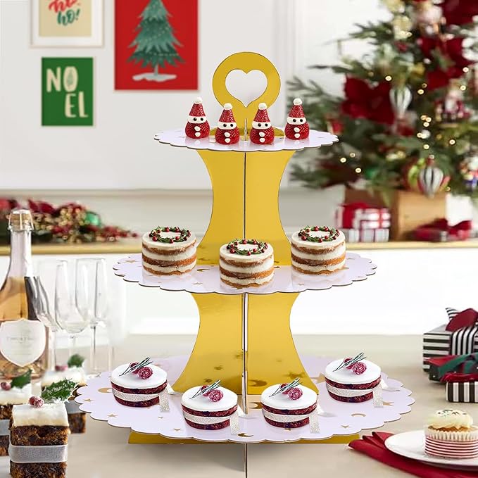 Soleebee 3-Tier Cupcake Stand, Cardboard Cupcake Tower, Dessert Cup Cake Stand Tower for Birthday Wedding Party Decoration, Cupcake Tier Stand 2 Set (Gold Moon and Star)