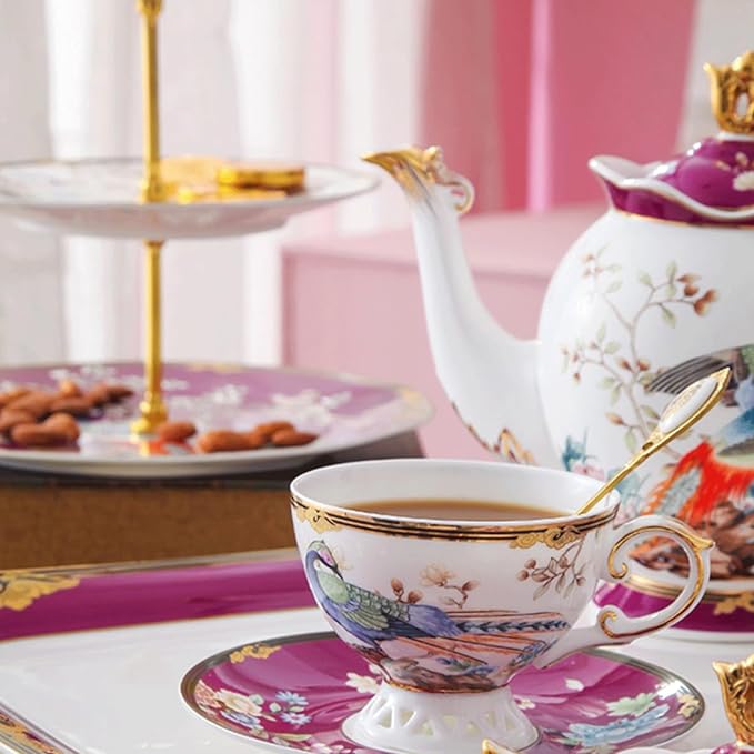 ACMLIFE Serving Platter - Bone China Tea Set Tray Fine Porcelain Serving Tray Platter, 20 Inch Red and White Serving Tray Serve Party, Tea Set, Appetizers, Fruit, Veggies, & Desserts (Red)