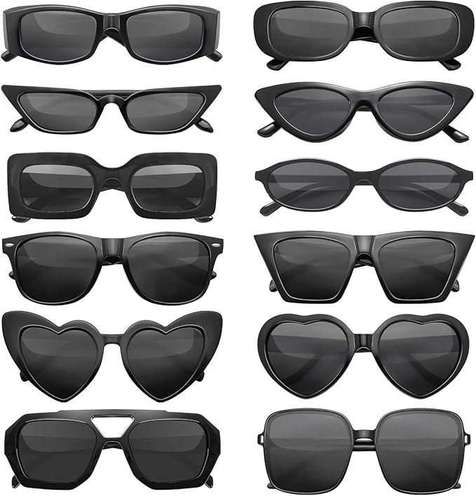 SUNOVELTIES 12 Mixed Style Sunglasses Classic Retro Party Favors Eyewear Costume Accessories Bulk Glasses for Unisex Adult