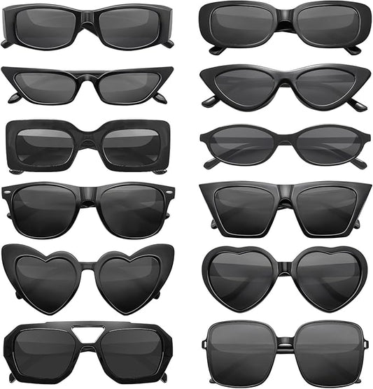 SUNOVELTIES 12 Mixed Style Sunglasses Classic Retro Party Favors Eyewear Costume Accessories Bulk Glasses for Unisex Adult