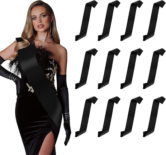 12pcs Black Blank Sash for Birthday Prom Queen Homecoming Pageant Senior Christmas Bride Party Supplies Groom To Be President Sash Party Favors Satin for Graduation Halloween