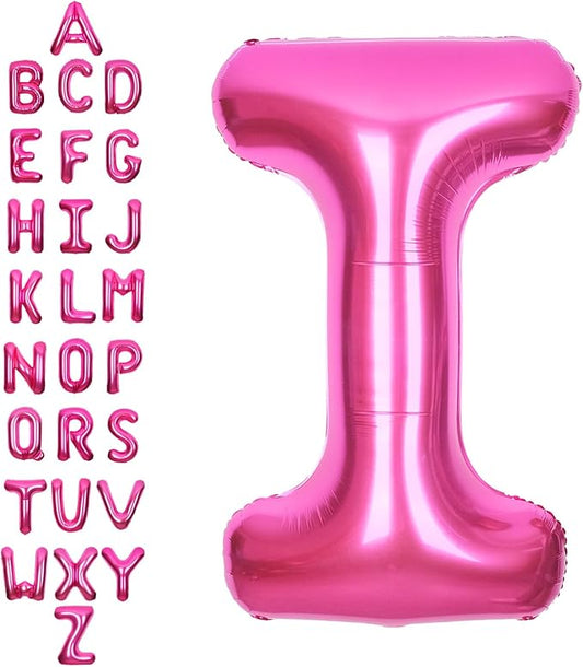 SUWEN 40 Inch Hot Pink Large I Letter Balloons Big Foil Helium Letter Balloons A-Z Jumbo Mylar Happy Birthday Party Decorations for Woman Anniversary Party Supplies