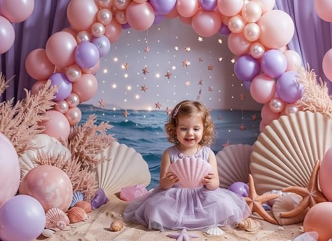 Kate 7x5ft Happy Birthday Party Backdrops for Photography Colorful Balloons Background Hawaii Sand Starfish Shell Backgrounds Bridal Baby Shower Portrait Studio Backdrop