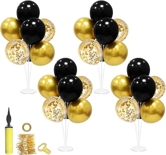 ZJDHPTY Graduation Decorations 2026,4 Set Balloon Stand with Pump and Balloons, Black and Gold Party Decorations for 40th 50th 60th 70th Birthday Retirement Wedding Anniversary New Year Party Supplies