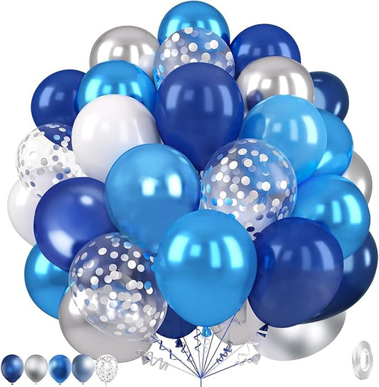Blue and Silver Balloons 35Pcs 12 Inch Blue Silver Balloons Set Pearl Navy Blue Metallic light Blue and Silver Balloon Confetti Balloon,for Bbaby shower decorations Wedding Engagement Decorations