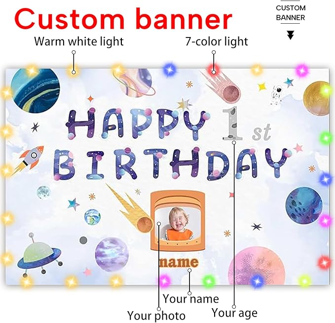 Dicodes Custom Space Theme Birthday Decoration Banner - Personalized with Your Photo and Name