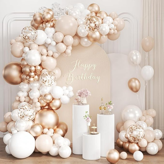 White Champagne Gold Balloon Garland Arch Kit, 167Pcs Neutral Balloons for Engagement Bridal Shower Wedding Baptism Baby Shower Boho Birthday Anniversary Decoration