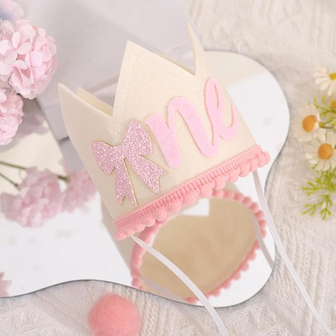Bow One Birthday Crown -Pink Bow One Birthday Decorations, Sweet 1st party Hat, Little Princess Crown For Cake Smash,girls just wanna be one birthday