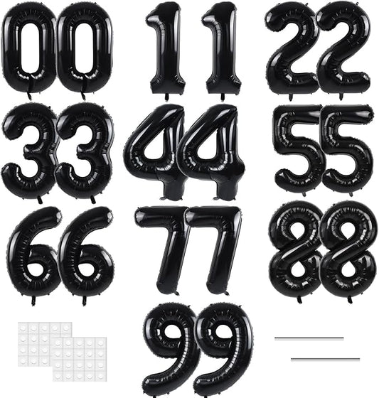 TONIFUL Number Balloons 16 Inch Black 2 Set 0-9 Number Mylar Foil Balloons 20 Pcs Custom digitalal for 2026 New Year Eve Birthday Party Engagement Graduations Anniversary Baby Shower Decor