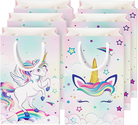 WERNNSAI 16PCS Unicorn Gift Bags - Rainbow Unicorn Party Supplies Goodie Bags for Girls Kids Birthday Unicorns Party Favor Bag with Handles Candy Treat Bag for Baby Shower Supplies