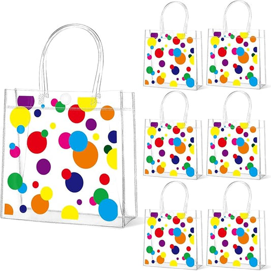 Lonfliness 24Pcs Polka Dot Clear PVC Gift Bags with Handles Bulk Rainbow Goodie Treat Candy Bags Colorful Rainbow Wrap Tote Bags for Birthday Party Favor Baby Shower Decorations Supplies 8 x 8 x 3in