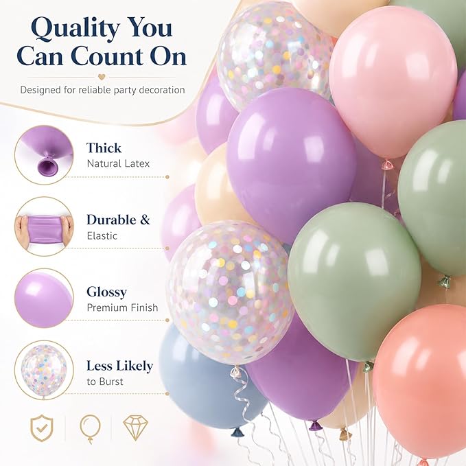 Pastel Balloons,50PCS 12 Inch Retro 6 Color Blue Purple Green Pink Orange Beige Boho Latex Party Balloon for Colorful Ballon Birthday Graduation Anniversary Shower Easter Wedding Decorations