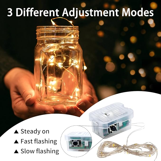 12 Pack Fairy Lights 7Ft 20 LED Twinkle String Lights 3 Modes Battery Operated Waterproof Firefly Starry for Mason Jar Party Easter Christmas Thanksgiving Day Table Centerpieces,Yellow