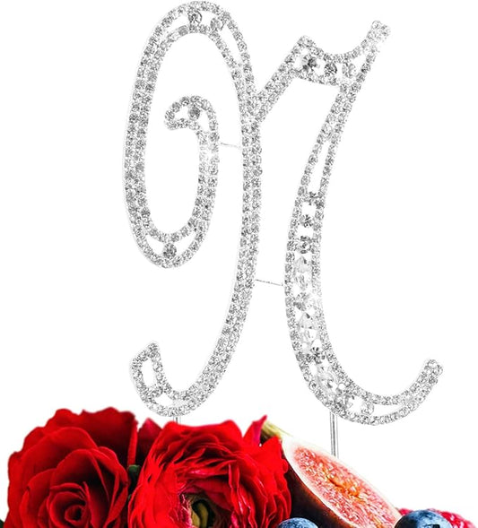 Letter N Cake Topper Rhinestone Crystal Silver Letter For Wedding or Anniversary Birthday Party Decoration Supplies