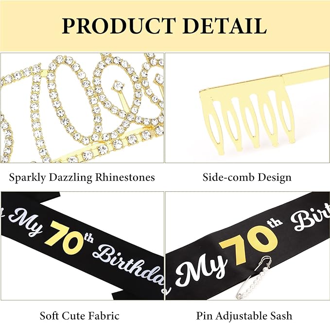 CAVETEE Gold Birthday Crown and Tiara for Women, Sash for Girls - Birthday Party Decoration