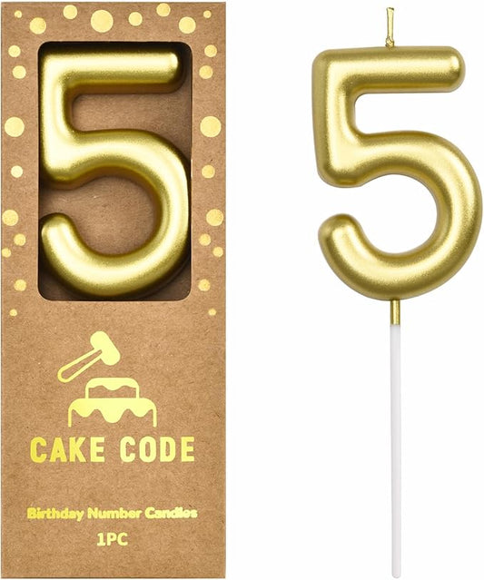 2.76 Inch Classical Gold 5 Number Birthday Candles, Gold Number Candles, Cake Number Candles, Party Celebration