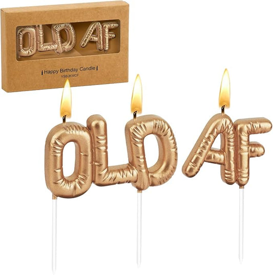 Funny Old AF Birthday Candles for Cake – Humorous Birthday Cake Candles for Milestone Birthdays & Retirement Parties (Rose Gold)