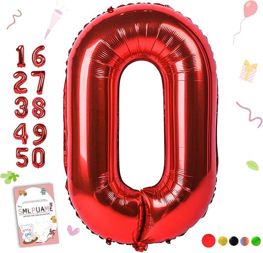 40 inch Number Balloon 0-9 Red Large Number 0 Balloons,Digital Balloons for Birthday Party Celebration Decorations Supplies, Helium Foil Number Balloons for Wedding Anniversary
