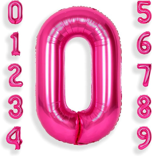 SUWEN 40 Inch Hot Pink Large 0 Balloon Numbers Big Foil Helium Number Balloons 0-9 Jumbo Happy 0th Mylar Birthday Party Decorations for Girl Anniversary Party Supplies