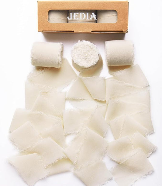 Fall Ribbon, 3 Rolls Light Nude Handmade Fringe Chiffon Silk Ribbon for Flower Bouquet, 1 1/2 inch x 7Yd Ribbons for Gift Wrapping, Wedding, Flower Wrapping, Bouquet Wrap, DIY Crafts