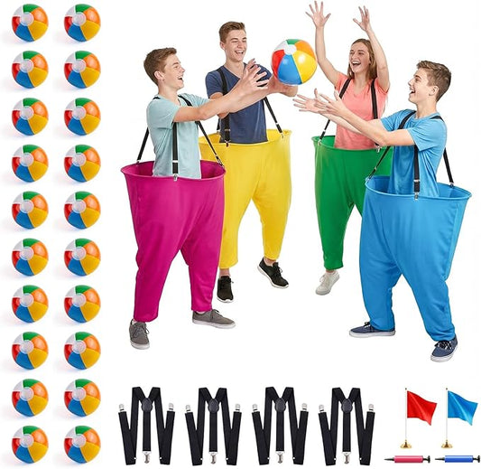 4 Pack Granny Pants Yard Game Set, Giant Yard Games with 20 Bouncy Balls, 4 Suspenders, Pumps & Flags, Funny & Outdoor Games for Adults and Family, Huge Backyard Games for Lawn, Camping & Party Games