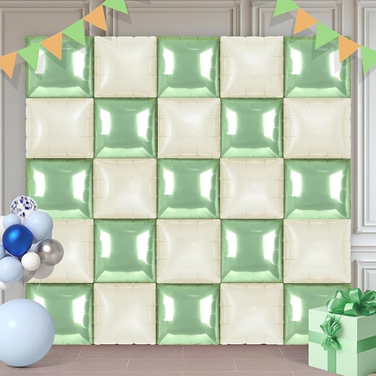 Mint and MilkWhite Square Foil Balloons 25 Pcs Metallic Mint and MilkWhite Balloons Wall Backdrop for New Year Graduation Birthday Bridal Shower Party Arch Backdrop Decorations