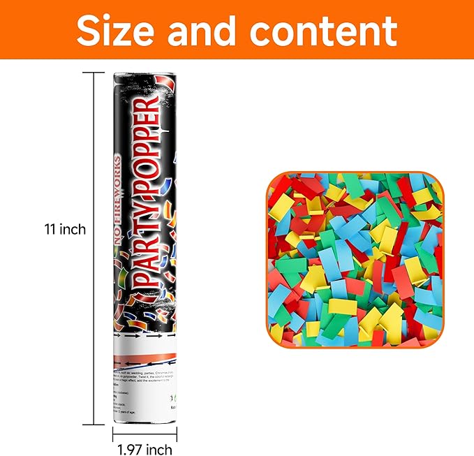 6 Pack Biodegradable Confetti Cannon Poppers, Confetti Shooter, Party Popper for Celebration, Birthday, Graduation, New Year's Eve Party