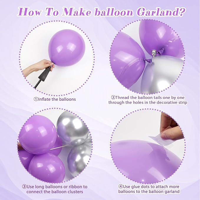 147pcs Purple and Silver Balloon Arch Kit, 18 12 10 5inch Light Purple Metallic Silver Balloons for Butterfly Birthday Lavender Wedding Baby Shower Party Decoration