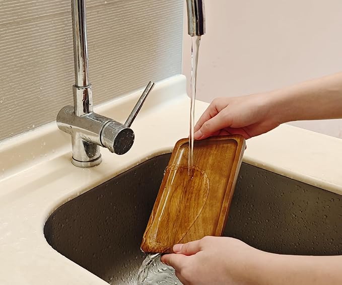 Small Wooden Tray (7.5 x 4.1 inch) 3 Pack, Rectangular Mini Serving Tray for Coffee Tables, Dessert, Snack, Fruit, Acacia Wood Platter for Vegetable, Decor Restaurant