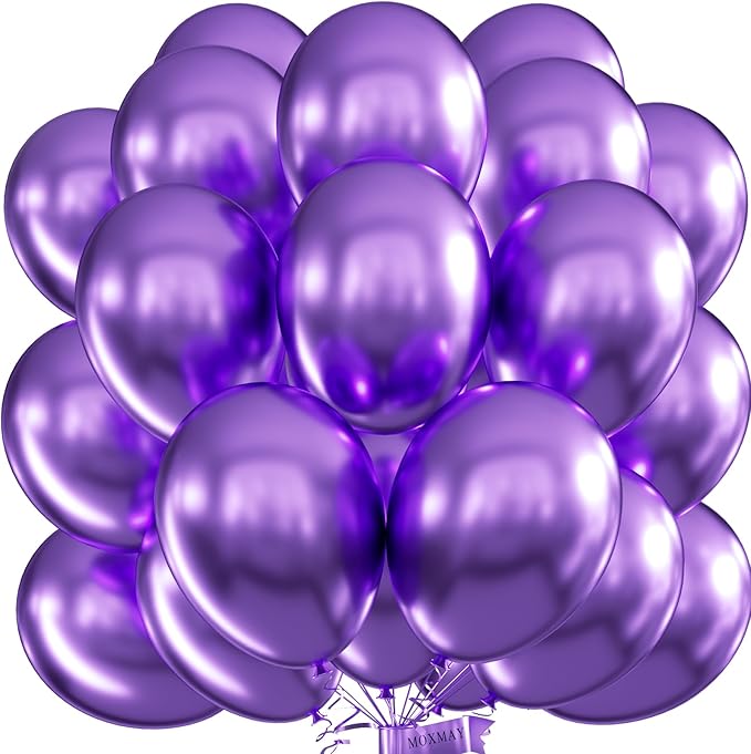Purple Balloons Party Balloons 12inch 50Pcs 3.2g Latex Metallic Balloons Chrome Balloon Birthday Balloons Shiny Balloons Party Decoration Wedding Birthday Baby Shower Christmas Party - Metallic Purple