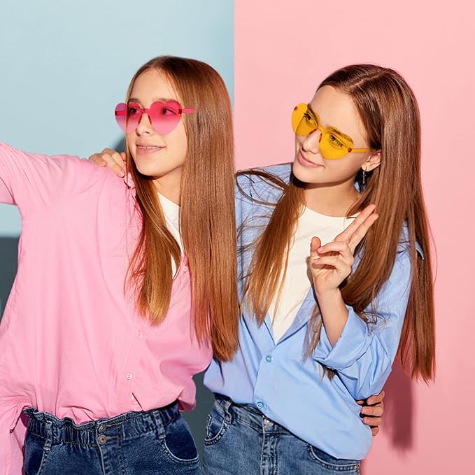14/42 Pack Heart Sunglasses for Women, Fun Cute Rimless Transparent Candy Color Heart Glasses Party Favors