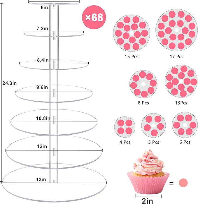 YestBuy Cupcake Stand, Acrylic Cupcake Tower Tree, 7 Tier Large Cupcake Holder for Pastry, Clear Cupcake Dispaly Stand for Party, Wedding, Baby Shower