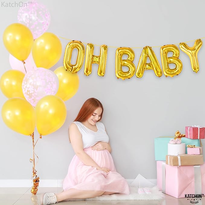 KatchOn, Gold Oh Baby 10pc Balloon - 16 Inch for Gender Reveal, Baby Shower Decorations, Backdrop Sign, Gold Letter Balloons