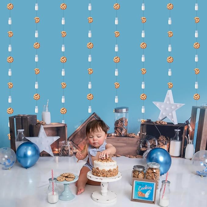 Jollyboom Milk & Cookies Birthday Party Decorations - Hanging Dot Garland Banner Streamer for Sweet 1st Birthday Chocolate Chip Drinks Bottle Boys & Girls