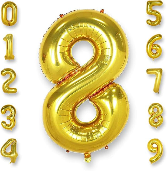 AULE 40 Inch Big Gold 8 Balloon Number Large Foil Helium Number Balloons 0-9 Jumbo Giant Happy 8th Birthday Party Decorations for Boy or Girl Huge Mylar Anniversary Party Supplies
