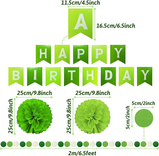 Green Birthday Decorations, Party Decorations Happy Birthday Decorations with Banner for Women Boys Girls Dinosaur Safari Party Decorations Wild One Party Supplies