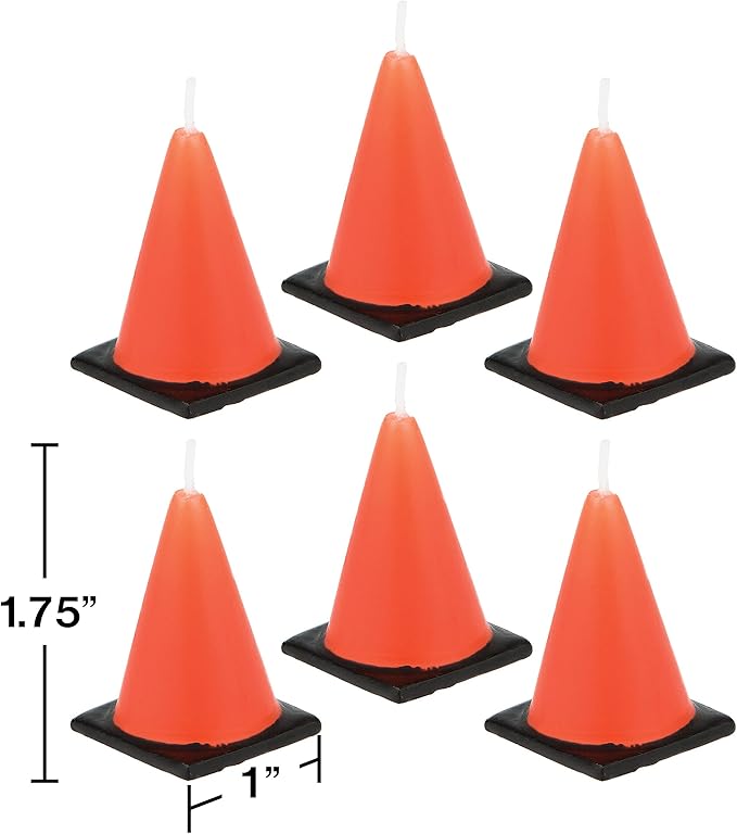 Creative Converting 6-Count Molded Candles, Cone-Shaped Under Construction -