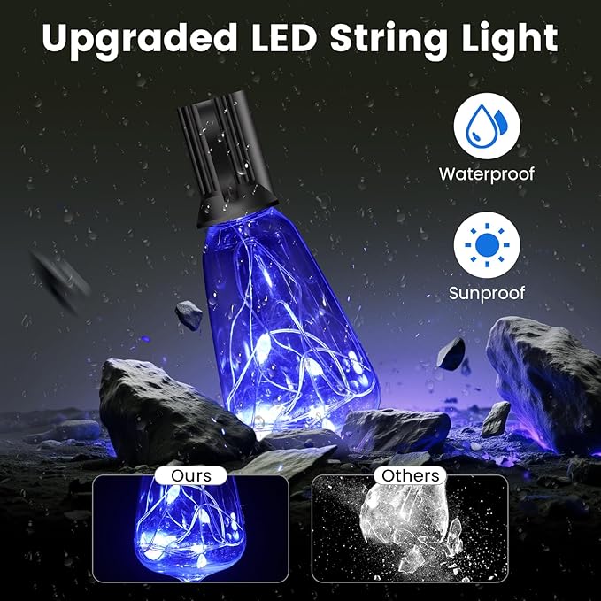 35FT Dimmable RGB Color-Changing Outdoor String Lights, 15 Shatterproof Bulbs& Waterproof Patio Lights with Remote Control, for Yard, Gazebo, Party, Wedding Decoration