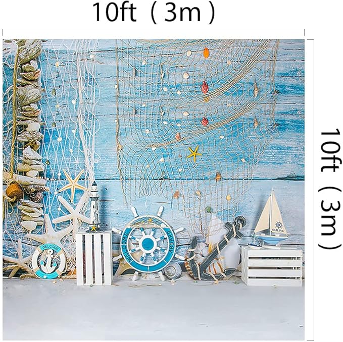 Kate 10x10ft Microfiber Summer Holiday Backdrops for Photography Rudder Helm with Anchor Photo Background Nautical Theme Party Decoration Props Backdrop