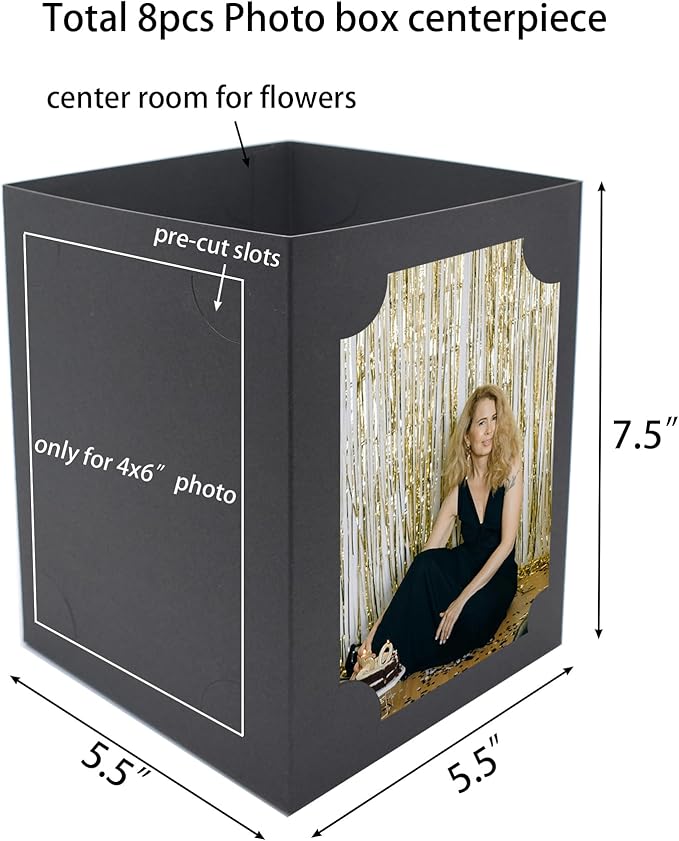 8pcs Photo Centerpiece for Table 6 Inch Photo Frame Box Centerpiece for Birthday Retirement Graduation Party Decoration, Black