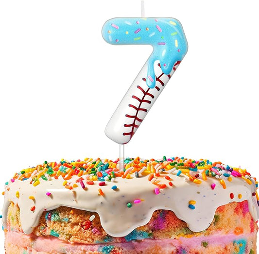 Conelist Ice Cream Drip Baseball Birthday Candle Number 7, Baseball Ice Cream Drip Birthday Cake Topper Candle Number 7 for Cake Sport Teams Theme Anniversary Celebration Party Decoration Favor Supply
