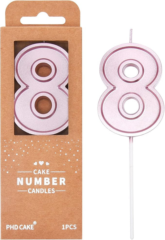 PHD CAKE 2.76 Inch Luxe Rose Gold 8 Number Birthday Candles, Rose Gold Number Candles, Cake Number Candles, Party Celebration