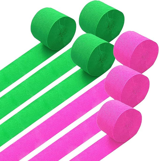 GAKA Pink Green Crepe Paper Streamers 1.8 Inch Wide 82 Feet Per Roll,Party Streamers for Wedding Birthday Party Decorations(6 Rolls)