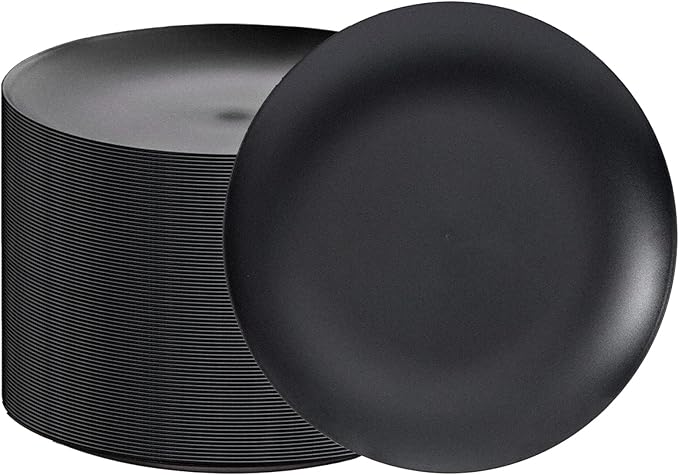 EI enjonirinjonir 80pcs Black Dessert Plates 7.5inch,Disposable Matte Plastic Plate Frosted Small Black Dessert/Cake/Appetizer Plastic Plates Disposable Heavy Duty for Party or Wedding Serve 80 Guest