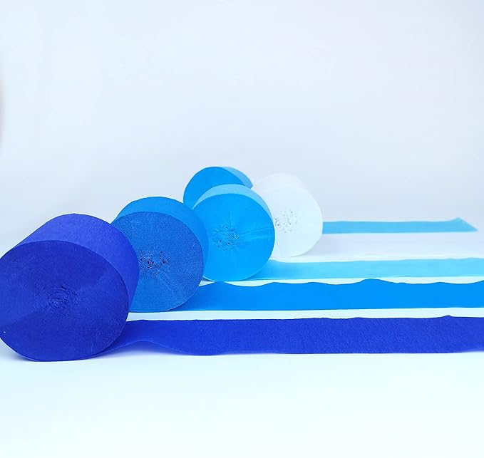 Blue Crepe Paper Streamers 8 Rolls 656 ft Crepe Paper Decorations for Birthday Party, Baby Shower or Reunion (Blue Gradient)