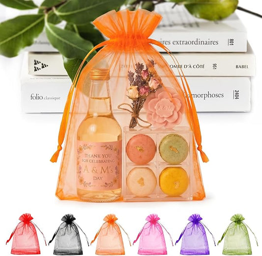 ANZNKU 100 Pack Sheer Organza Bags 6x9 inches, Mesh Bags Drawstring for Gifts Favor Bag for Party Wedding Easter Gift (Orange)