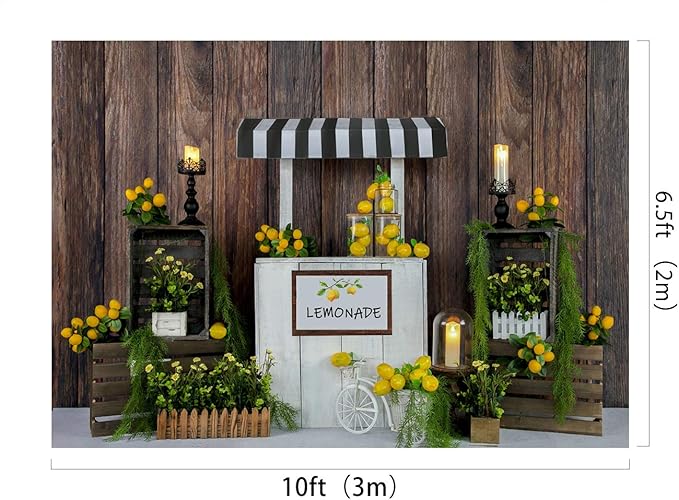 Kate Lemon Shop Backdrop Photography 10x6.5ft Summer Kids Birthday Party Decoration Photo Backgrounds Brown Wood Wall Seamless Soft Fabric Backdrop Shooting