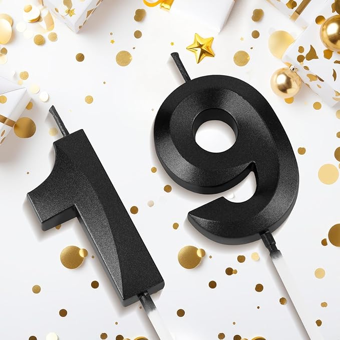 Number 19 Birthday Candles, 1.96 Inch Happy Birthday Cake Candles Cupcakes Topper Decoration for Birthday Party Wedding Anniversary Celebration Supplies (Black)
